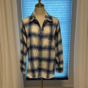American Eagle Outfitters Navy, light blue and white Plaid Women's Shirt